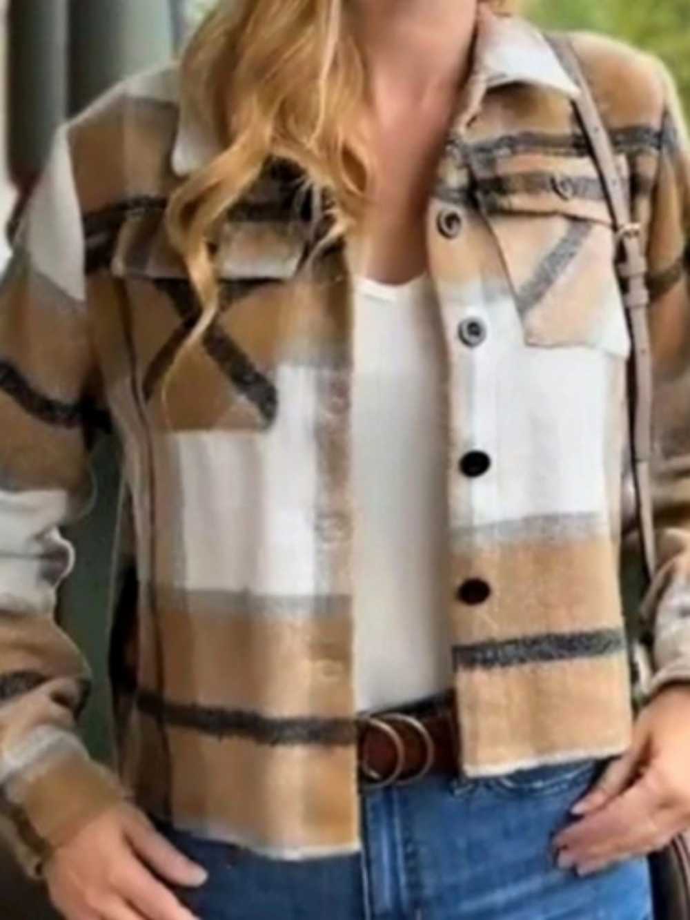 Plaid Thick Utility Shacket in Brown & White Like New 2xl